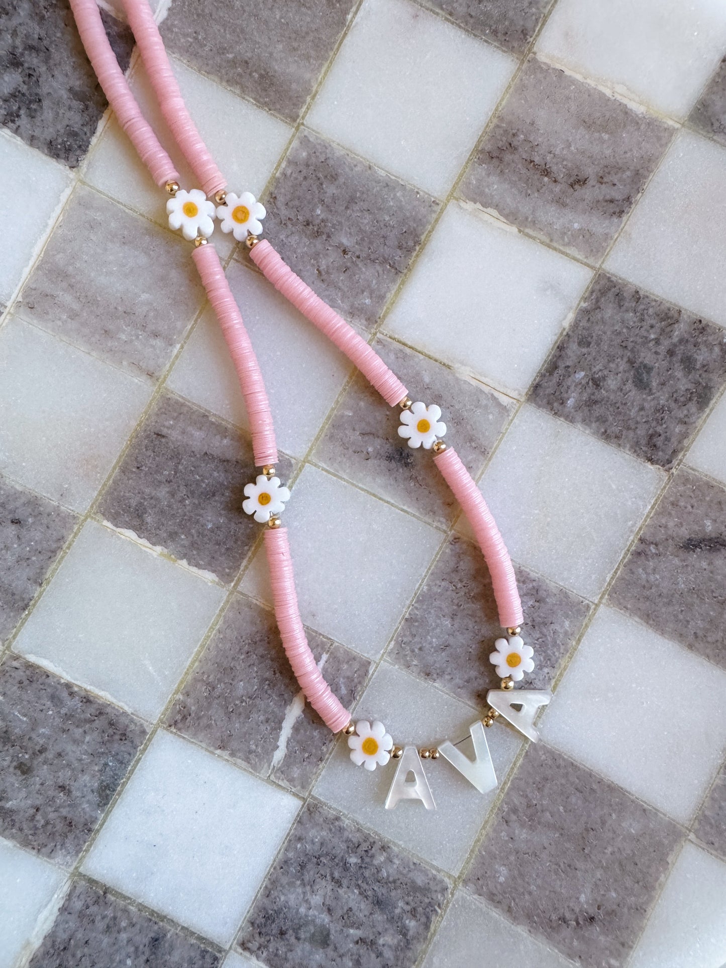 Mother of Pearl Letter Daisy Necklace