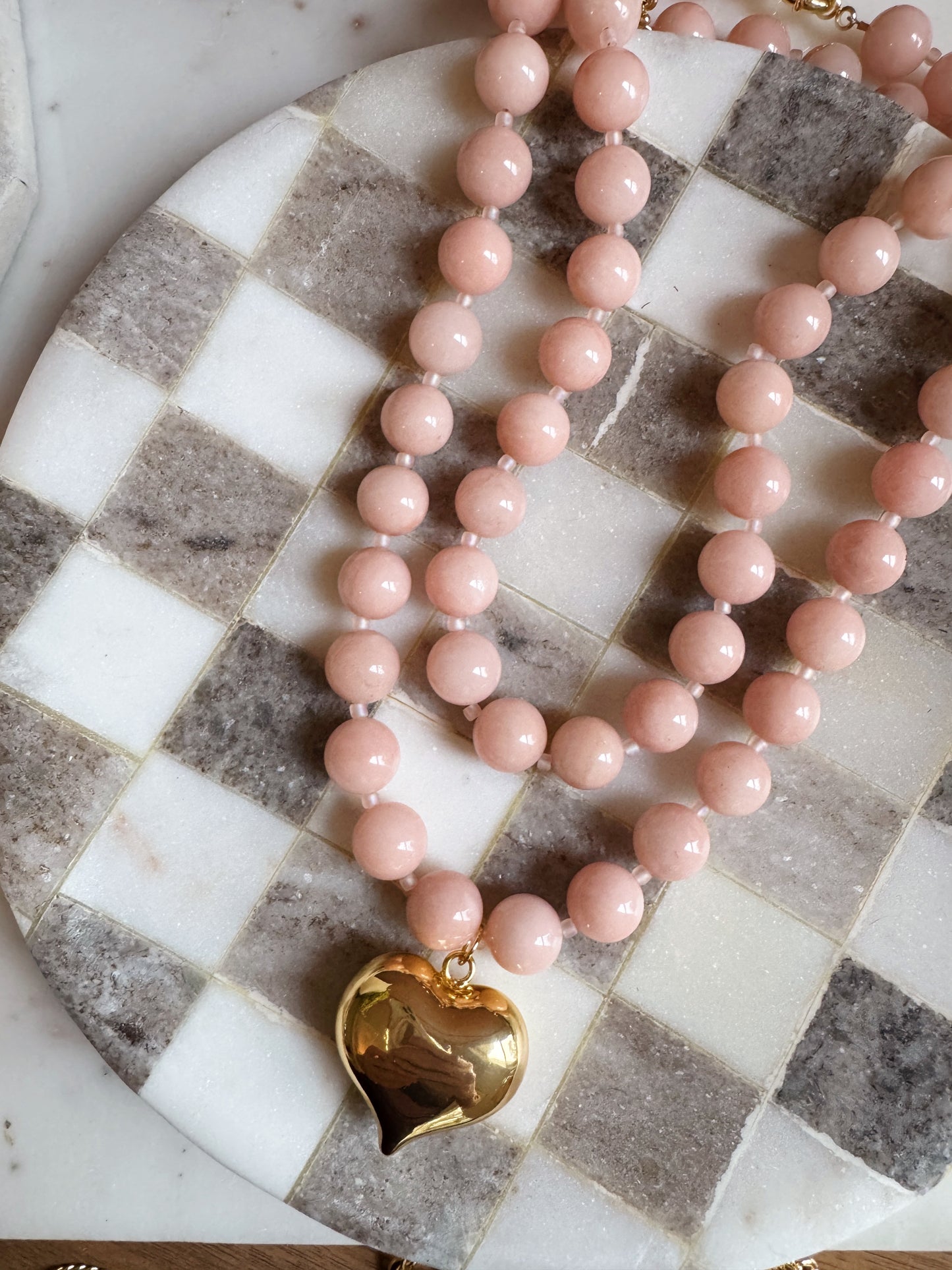 Pink Opal Puffy Heart