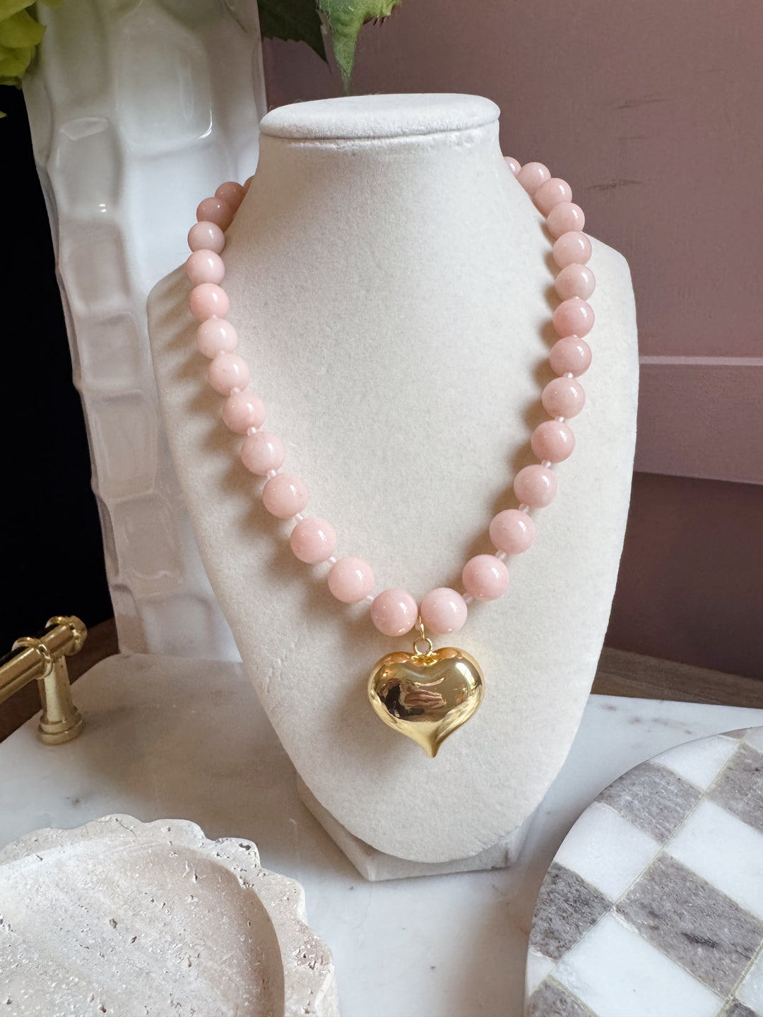 Pink Opal Puffy Heart
