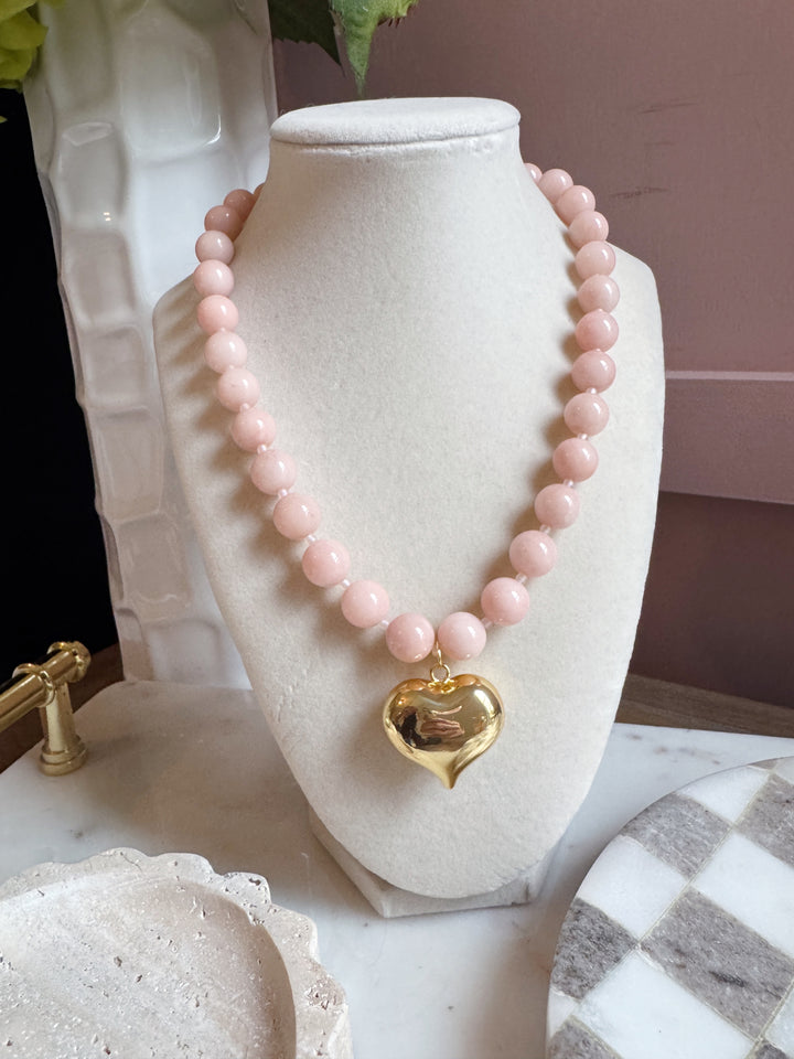 Pink Opal Puffy Heart