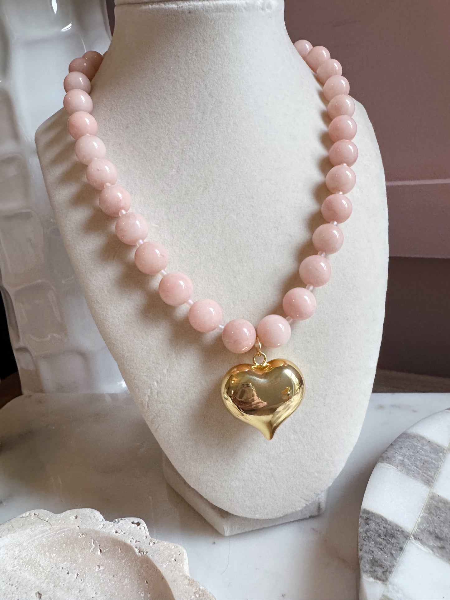 Pink Opal Puffy Heart
