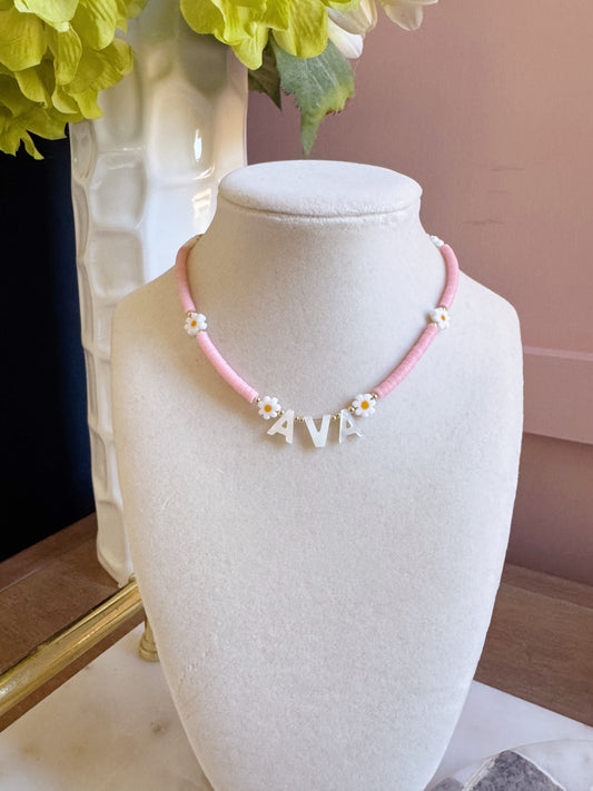 Mother of Pearl Letter Daisy Necklace